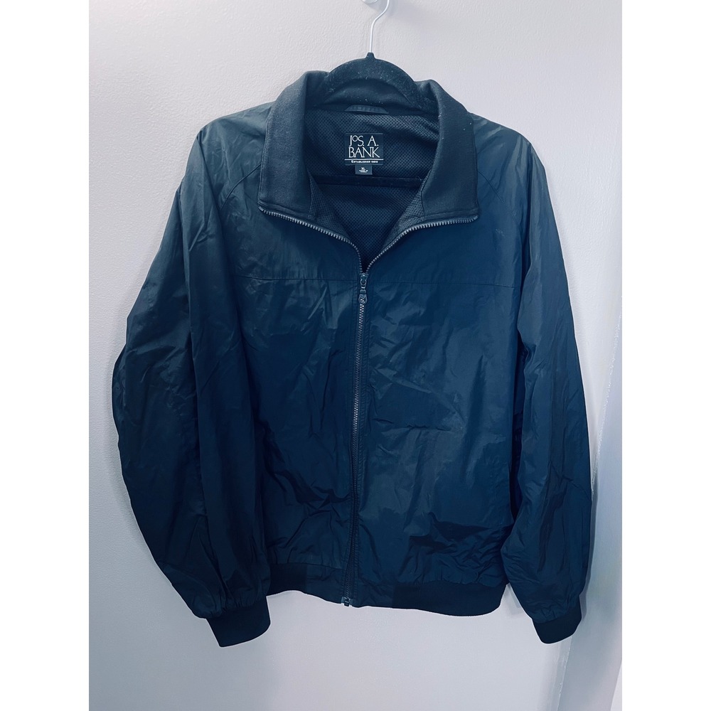 Jos A Bank Mens XL Black Windbreaker Jacket Gorpcore Waterproof Lightweight